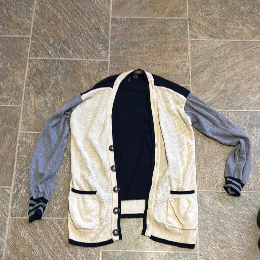 Women’s  Cream and Blue Cardigan Sweater